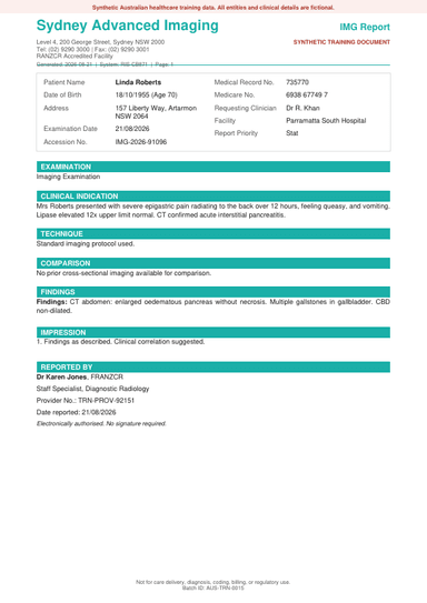 Synthetic imaging report specimen